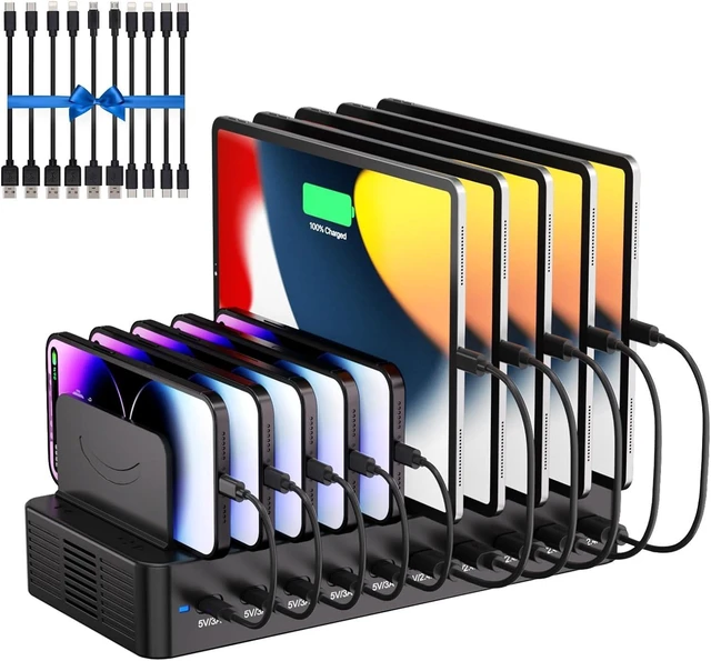 Main image of 100W Charging Station for Multiple Devices, 10-Port USB Fast Charger, Black