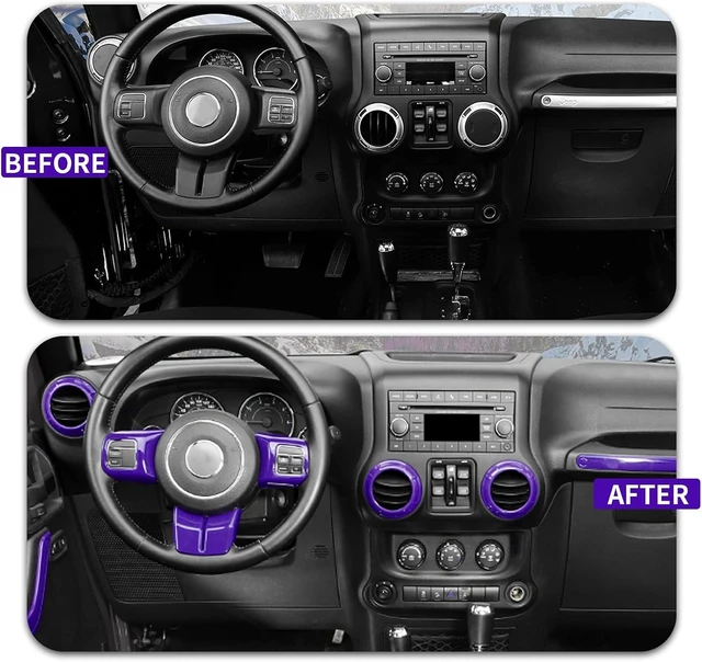 Alt view image 2 of 7 - 18PCS Full Set Interior Trim Kit for Jeep Wrangler JK JKU 2011-2018 4 Door,Center Console Door Handle Side Outlet Cup Holder Gear Cover Trim (Purple)