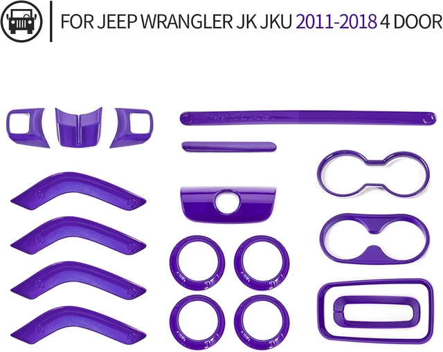 Alt view image 4 of 7 - 18PCS Full Set Interior Trim Kit for Jeep Wrangler JK JKU 2011-2018 4 Door,Center Console Door Handle Side Outlet Cup Holder Gear Cover Trim (Purple)