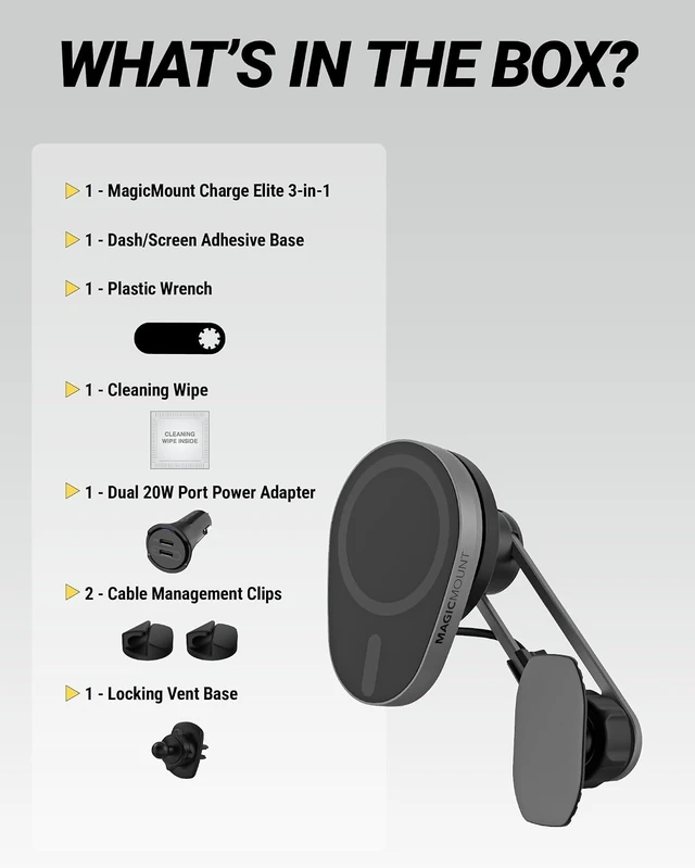 Alt view image 7 of 7 - MagicMount Charge Elite Qi2 15W Wireless Magnetic Phone Holder for Car Dash, Vent & Tesla Display, Fast Charging MagSafe Car Mount Charger Compatible with MagSafe iPhone & Galaxy S25
