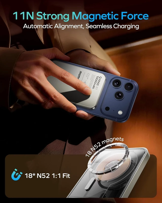 Alt view image 6 of 7 - Magnetic Wireless Power Bank 10000mAh, Ultra-Slim 0.5" MagSafe-Compatible Portable Charger, 20W USB-C PD Fast Charging, Battery Pack for iPhone 17/16/15/14/13/12 Series(Titanium)