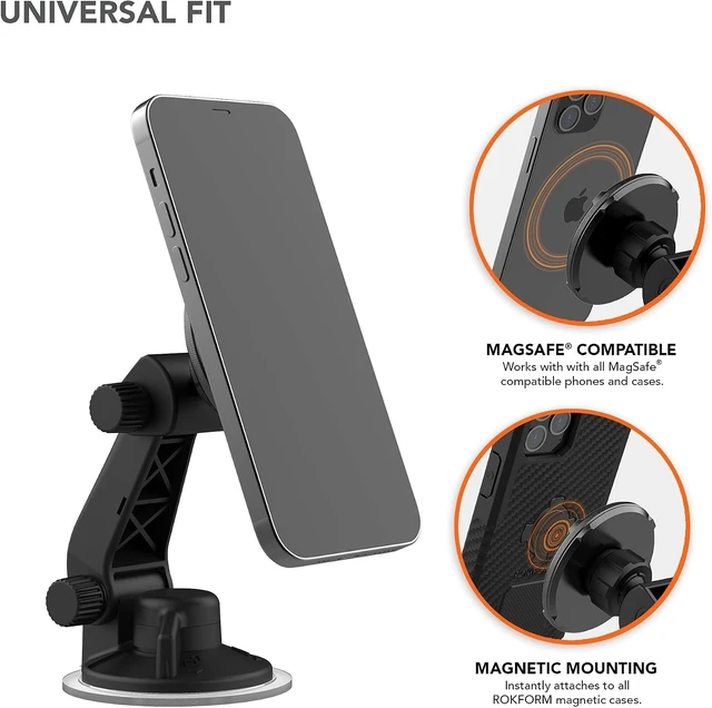 Alt view image 3 of 7 - - Adjustable Magnetic Windshield Phone Holder, Compatible with MagSafe Phone Cases and Cases, Strong Suction Cup, 210° Tilt, 360° Rotation