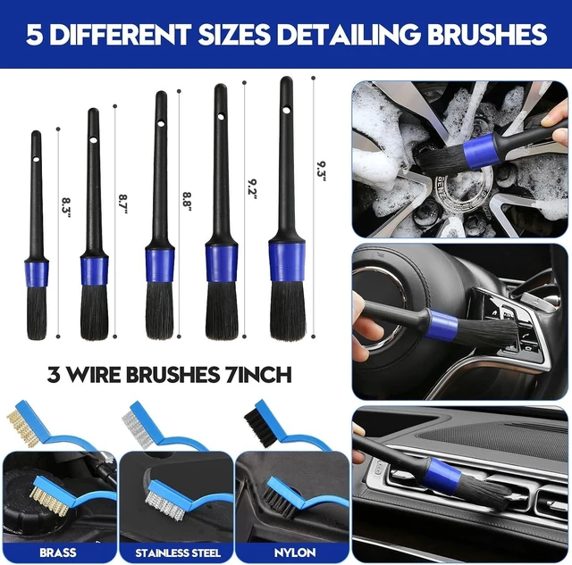 Alt view image 6 of 7 - 38Pcs Car Detailing Kit Detailing Brush Set Car Wash Cleaning Kit Blue