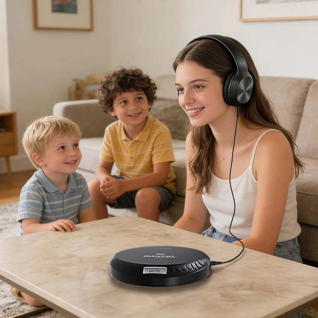 Alt view image 7 of 7 - Portable CD Player with Headphones, FM Radio, MP3 Playback, Black