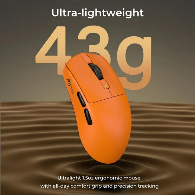 Alt view image 4 of 7 - Wireless Gaming Mouse, 43g Ultra-Lightweight Computer Mouse with 2.4GHz/Bluetooth/USB-C, 24000 DPI, Rechargeable PC Game Mice with 5 Programmable Buttons for Win/Mac, Orange