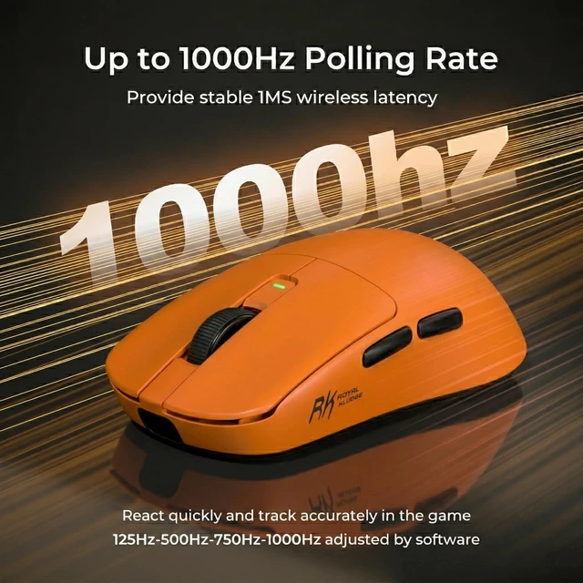 Alt view image 5 of 7 - Wireless Gaming Mouse, 43g Ultra-Lightweight Computer Mouse with 2.4GHz/Bluetooth/USB-C, 24000 DPI, Rechargeable PC Game Mice with 5 Programmable Buttons for Win/Mac, Orange