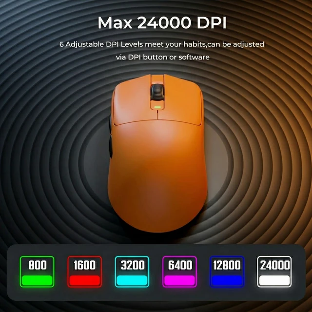 Alt view image 6 of 7 - Wireless Gaming Mouse, 43g Ultra-Lightweight Computer Mouse with 2.4GHz/Bluetooth/USB-C, 24000 DPI, Rechargeable PC Game Mice with 5 Programmable Buttons for Win/Mac, Orange