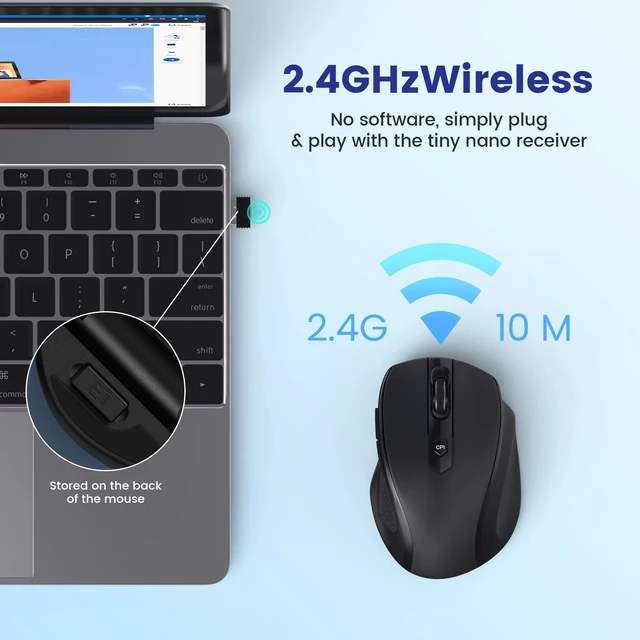 Alt view image 2 of 7 - Wireless Mouse, 2.4G Ergonomic Computer Mouse USB Mouse for Laptop | Ergonomic, 5-Level 2400, 24 Months Battery Life, Portable for PLaptop, PC, Computer, Chromebook, Notebook