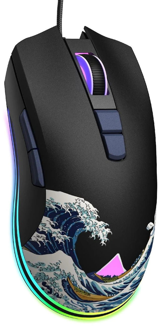 Main image of Womier USB Wired Gaming Mouse for PC Computer Windows Mac Laptop | Lightweight Silent RGB Backlit Mouse with Adjustable 12000DPI/7 Programmable Side Buttons, Black Kanagawa Theme-G705 V2