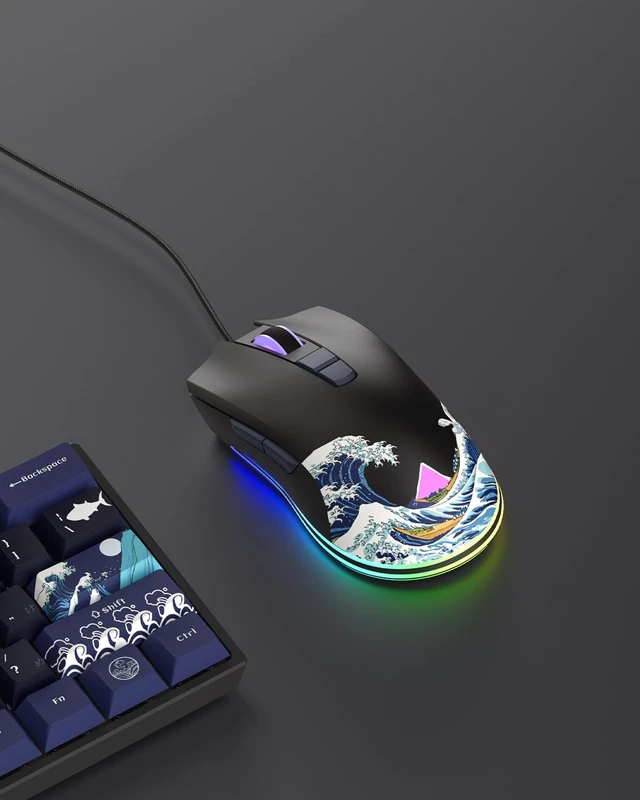 Alt view image 7 of 7 - Womier USB Wired Gaming Mouse for PC Computer Windows Mac Laptop | Lightweight Silent RGB Backlit Mouse with Adjustable 12000DPI/7 Programmable Side Buttons, Black Kanagawa Theme-G705 V2