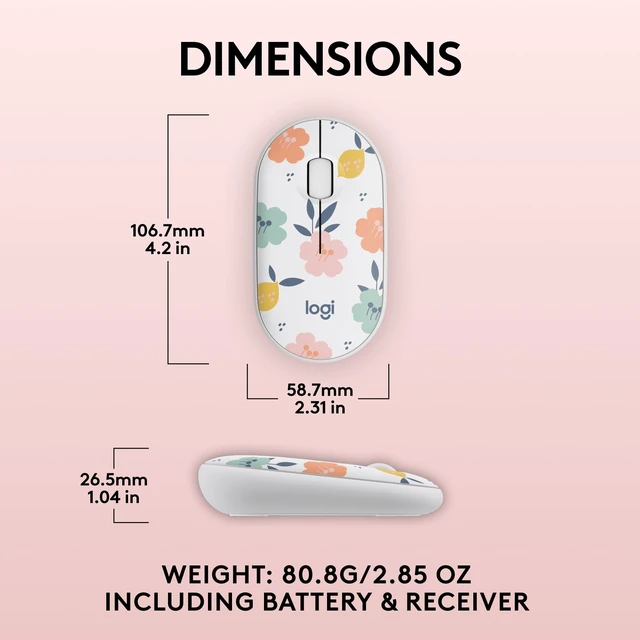 Alt view image 7 of 7 - M340 Compact Ambidextrous Silent Wireless Mouse - Floral Bouquet | Silent clicks, with 2.4 GHz USB-A Nano Receiver, 3 non-customizable buttons, 18-months battery, Windows Mac Chrome compatible