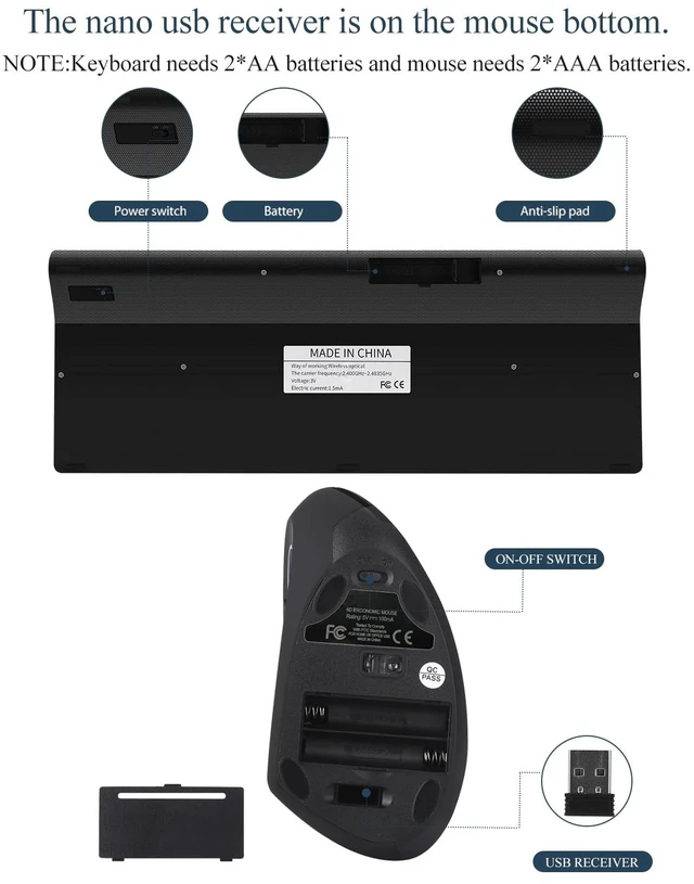 Alt view image 6 of 7 - Left Handed 2.4GHz Wireless Vertical Ergonomic Mouse and Keyboard Combo Ultra-Thin Portable Size for PC Desktop Computer Laptop Mac Tablet, Black