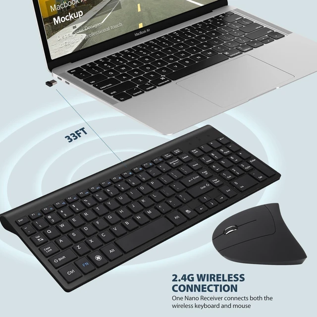 Alt view image 7 of 7 - Left Handed 2.4GHz Wireless Vertical Ergonomic Mouse and Keyboard Combo Ultra-Thin Portable Size for PC Desktop Computer Laptop Mac Tablet, Black