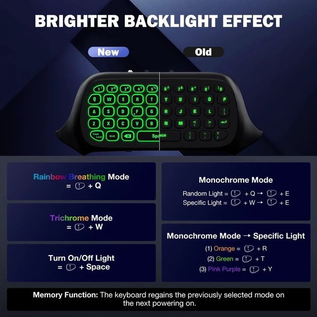Alt view image 4 of 7 - RGB Backlight Keyboard for Xbox One Controller | Wireless Chatpad with Headset & Audio Jack, Xbox Accessories fit Xbox One/One S/ Elite/2, Series X/S, 2.4G Receiver Included