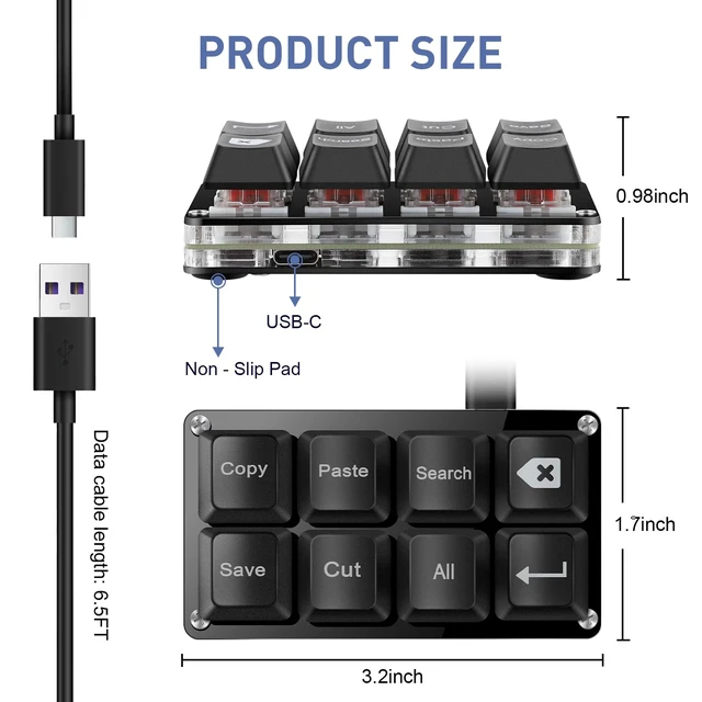 Alt view image 2 of 7 - Mini 8-Key Copy Paste Programmable Keyboard Hotswappable Mechanical Switch | For Rhythm Games Mini RGB Gaming Keypad for Customized Macros Office Work Shortcut Keys