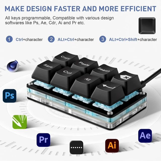 Alt view image 5 of 7 - Mini 8-Key Copy Paste Programmable Keyboard Hotswappable Mechanical Switch | For Rhythm Games Mini RGB Gaming Keypad for Customized Macros Office Work Shortcut Keys