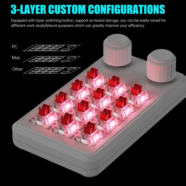 Alt view image 2 of 7 - Macro Pad with Macropad Knob,3-Layers Custom,12 Key Macro Keypad with Wireless Receiver,Hot swappable Switch Gaming Keyboard,Programmable Keyboard RGB,Mini Shortcut Keypad (White)