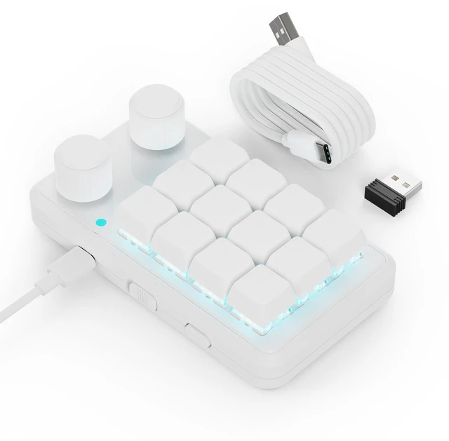 Main image of Macro Pad with Macropad Knob,3-Layers Custom,12 Key Macro Keypad with Wireless Receiver,Hot swappable Switch Gaming Keyboard,Programmable Keyboard RGB,Mini Shortcut Keypad (White)