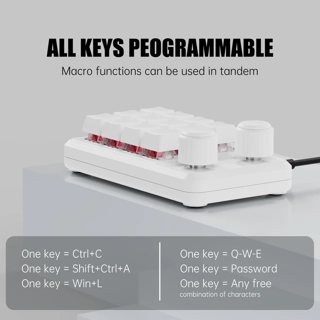 Alt view image 3 of 7 - Macro Pad with Macropad Knob,3-Layers Custom,12 Key Macro Keypad with Wireless Receiver,Hot swappable Switch Gaming Keyboard,Programmable Keyboard RGB,Mini Shortcut Keypad (White)