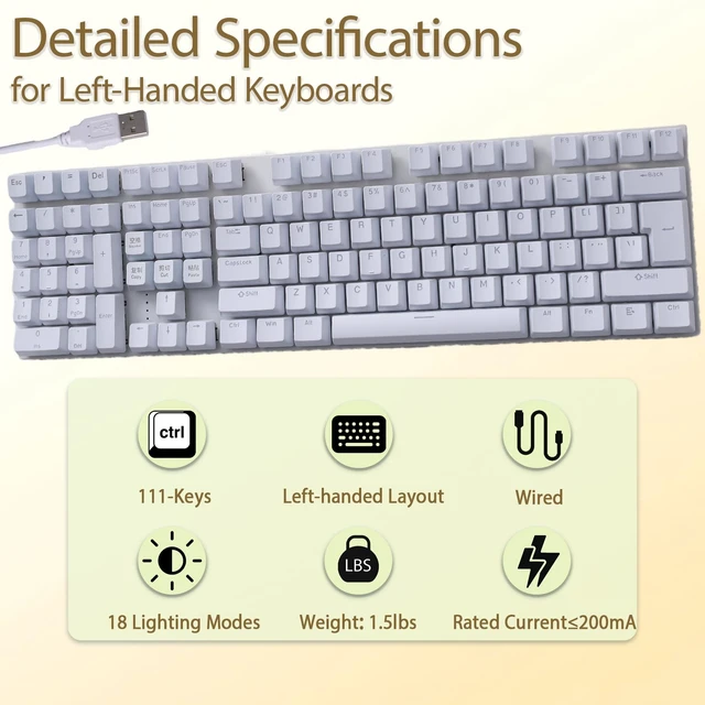 Alt view image 3 of 7 - King Mills Southpaw Left-Hand Keyboard, Wired USB, Compact with Numeric Pad | White, Wired USB, Compact with Numeric Pad, Ergonomic Design Left Hand Keyboard For Left-Handed People