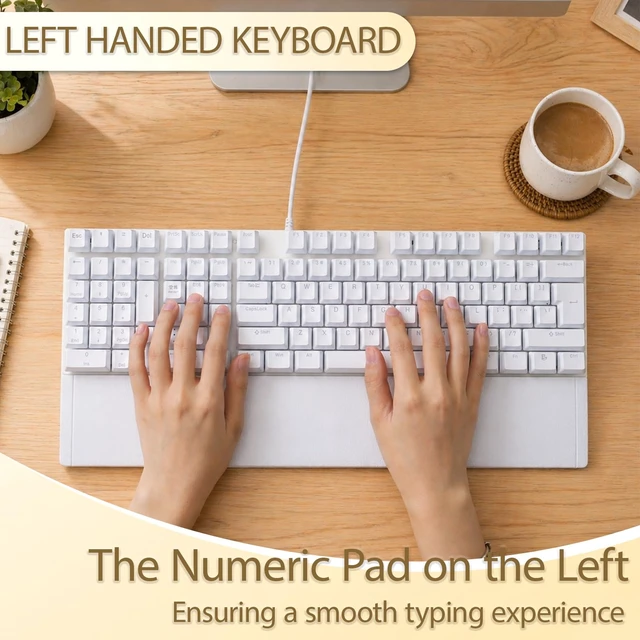 Alt view image 2 of 7 - King Mills Southpaw Left-Hand Keyboard, Wired USB, Compact with Numeric Pad | White, Wired USB, Compact with Numeric Pad, Ergonomic Design Left Hand Keyboard For Left-Handed People
