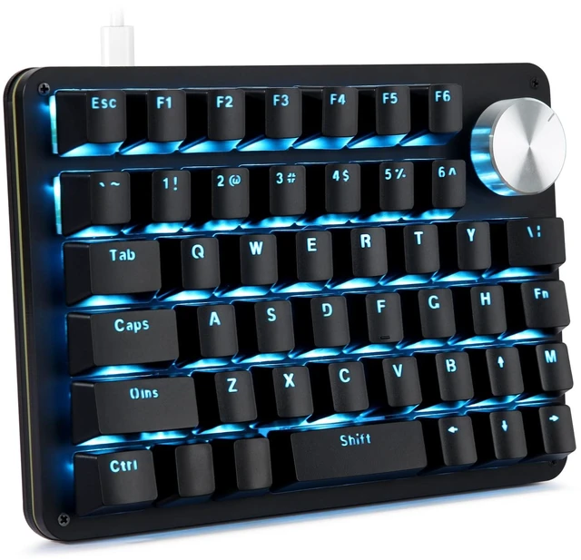 Main image of One Handed Mechanical Gaming Keyboard with 24 Macro Keys | 45-Key Fully Programmable Mini Keypad, Blue Backlit/blue switches for Windows PC Gamers