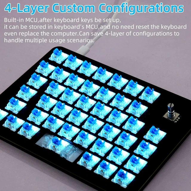 Alt view image 3 of 7 - One Handed Mechanical Gaming Keyboard with 24 Macro Keys | 45-Key Fully Programmable Mini Keypad, Blue Backlit/blue switches for Windows PC Gamers