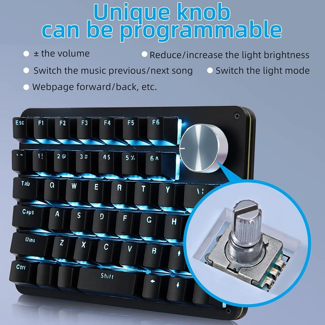 Alt view image 4 of 7 - One Handed Mechanical Gaming Keyboard with 24 Macro Keys | 45-Key Fully Programmable Mini Keypad, Blue Backlit/blue switches for Windows PC Gamers