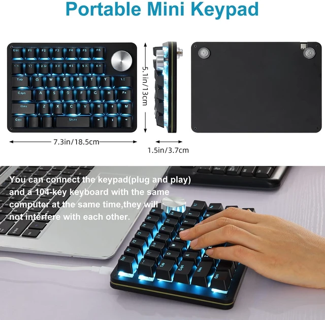 Alt view image 5 of 7 - One Handed Mechanical Gaming Keyboard with 24 Macro Keys | 45-Key Fully Programmable Mini Keypad, Blue Backlit/blue switches for Windows PC Gamers