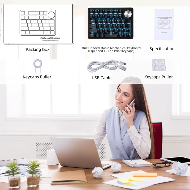 Alt view image 7 of 7 - One Handed Mechanical Gaming Keyboard with 24 Macro Keys | 45-Key Fully Programmable Mini Keypad, Blue Backlit/blue switches for Windows PC Gamers