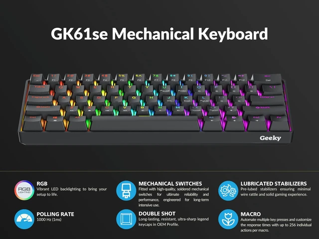 Alt view image 5 of 7 - GK61 SE 60% | Mechanical Gaming Keyboard | 61 Keys Multi Color RGB LED Backlit for PC/Mac Gamer | ANSI US American Layout (Black, Mechanical Brown)