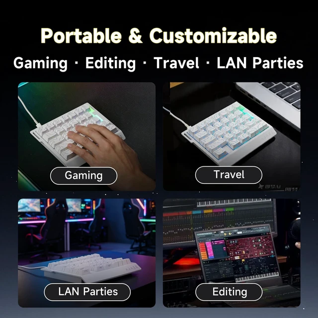 Alt view image 3 of 7 - AJAZZ AK029 Wired One-Handed Hall Effect Mechanical Gaming Keypad, 29 Keys | Magnetic Switch, Rapid Trigger, 8KHz Polling, SOCD/DKS, RGB Backlit, Web Driver Customizable, Portable, White Contour Line