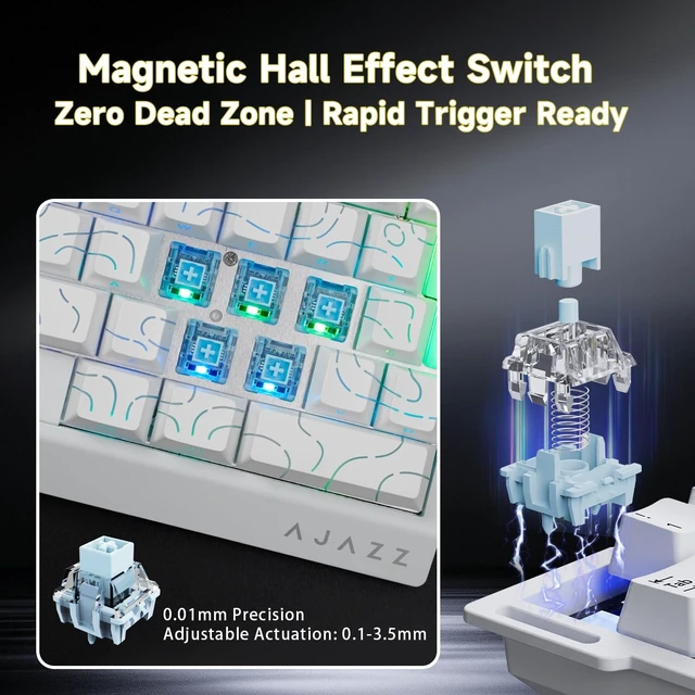 Alt view image 4 of 7 - AJAZZ AK029 Wired One-Handed Hall Effect Mechanical Gaming Keypad, 29 Keys | Magnetic Switch, Rapid Trigger, 8KHz Polling, SOCD/DKS, RGB Backlit, Web Driver Customizable, Portable, White Contour Line