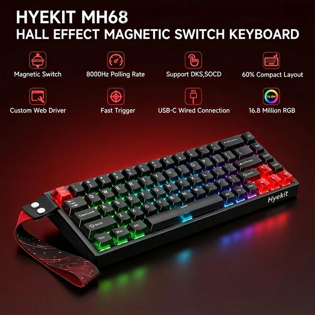Alt view image 2 of 7 - MH68 Hall Effect Gaming Keyboard, 65% 68-Key Magnetic Keyboard | 8000Hz Polling Rate, Rapid Trigger, Adjustable Actuation, Hot-Swappable Magnetic Switches, RGB Wired Keyboard for PC/MAC
