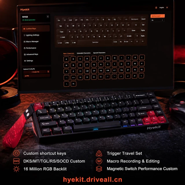 Alt view image 7 of 7 - MH68 Hall Effect Gaming Keyboard, 65% 68-Key Magnetic Keyboard | 8000Hz Polling Rate, Rapid Trigger, Adjustable Actuation, Hot-Swappable Magnetic Switches, RGB Wired Keyboard for PC/MAC