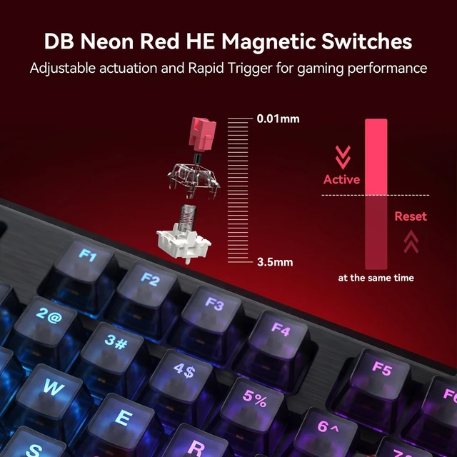 Alt view image 3 of 7 - Flux87 HE Mechanical Gaming Keyboard Wired, Hall Effect Magnetic Switch, 0.01mm Rapid Trigger, Adjustable Actuation, AI-Software, RS/SOCD/DKS/MT, 8000Hz Polling, Hot Swappable, RGB, for PC