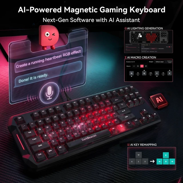 Alt view image 7 of 7 - Flux87 HE Mechanical Gaming Keyboard Wired, Hall Effect Magnetic Switch, 0.01mm Rapid Trigger, Adjustable Actuation, AI-Software, RS/SOCD/DKS/MT, 8000Hz Polling, Hot Swappable, RGB, for PC