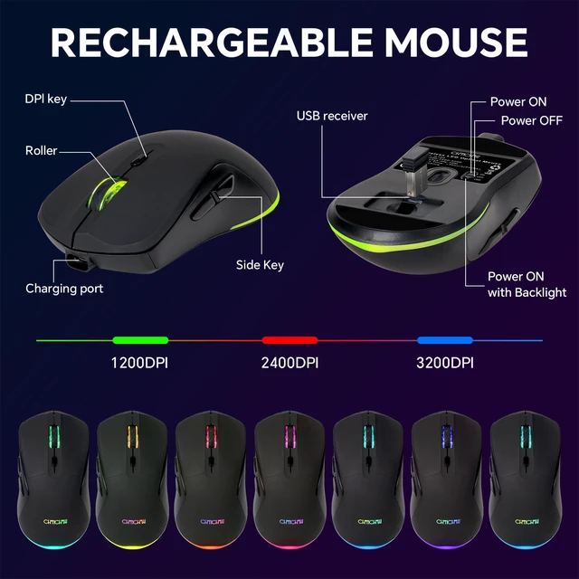 Alt view image 3 of 7 - 60% Wireless Gaming Keyboard and Mouse Combo, RGB Backlit Rechargeable | LED Light Up keyboards, Wireless Gaming Mouse and Keyboard for Xbox PS4 PS5 PC Laptop