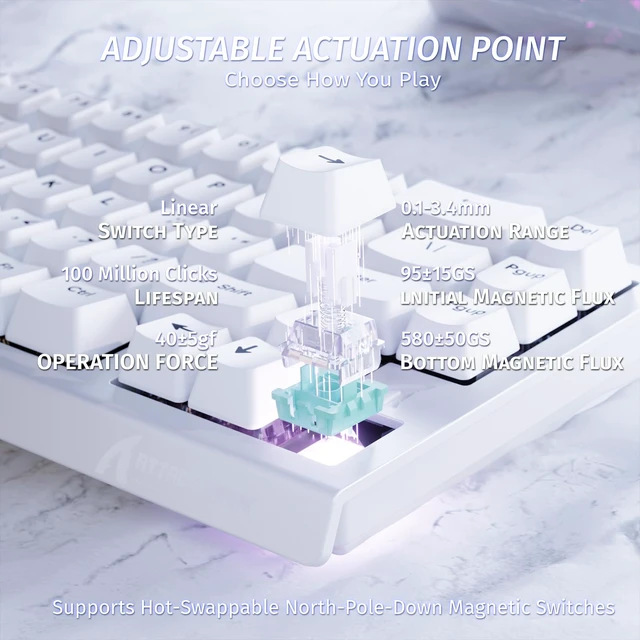 Alt view image 4 of 7 - X68 HE RT Mechanical Gaming Keyboard 60% Wired TKL-White | Adjustable Actuation,Hall Effect Magnetic Switch,8KHz Polling Rate,RGB Backlit,Top Mount, Web Driver for PC Mac Esport Gamer