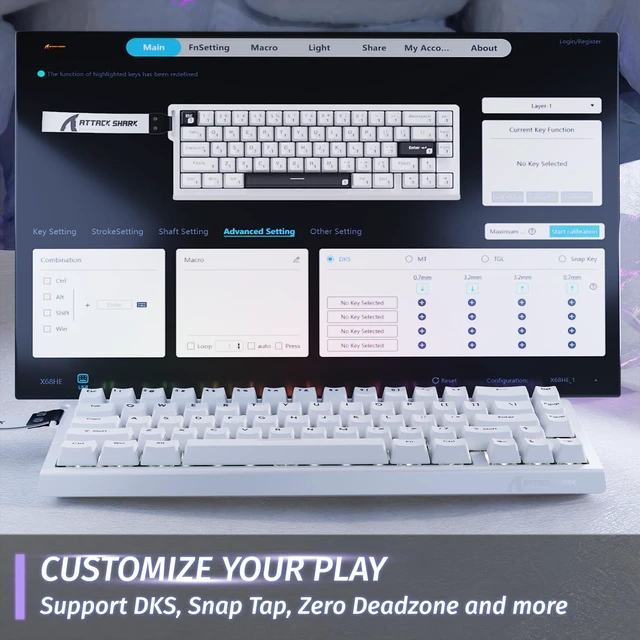 Alt view image 6 of 7 - X68 HE RT Mechanical Gaming Keyboard 60% Wired TKL-White | Adjustable Actuation,Hall Effect Magnetic Switch,8KHz Polling Rate,RGB Backlit,Top Mount, Web Driver for PC Mac Esport Gamer