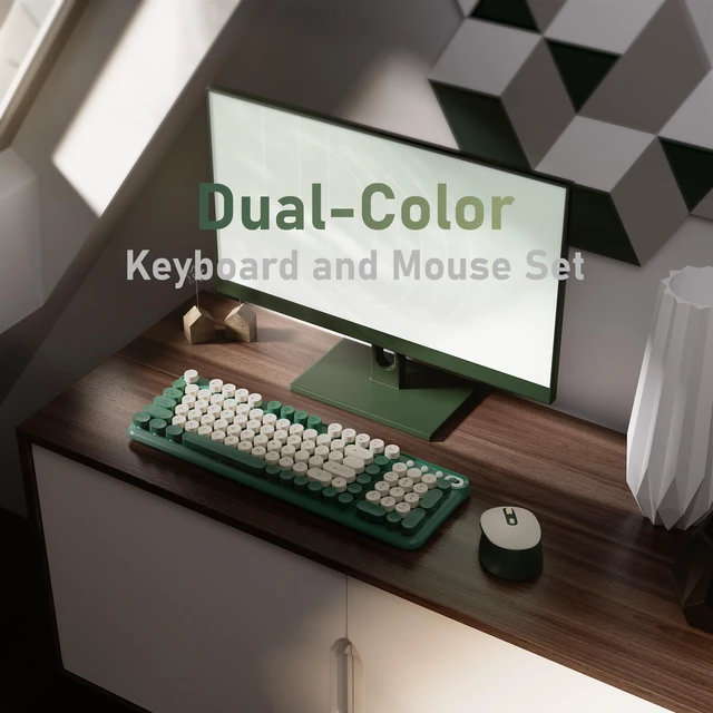 Alt view image 2 of 6 - Wireless Keyboard and Mouse Combo (Milk Dark-Green) | Full-Size 2.4G Set with Number Pad, Long Battery Life, Plug Play for Office and Student Use