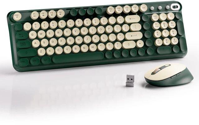 Main image of Wireless Keyboard and Mouse Combo (Milk Dark-Green) | Full-Size 2.4G Set with Number Pad, Long Battery Life, Plug Play for Office and Student Use