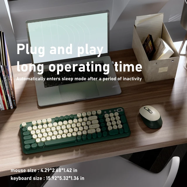 Alt view image 3 of 6 - Wireless Keyboard and Mouse Combo (Milk Dark-Green) | Full-Size 2.4G Set with Number Pad, Long Battery Life, Plug Play for Office and Student Use
