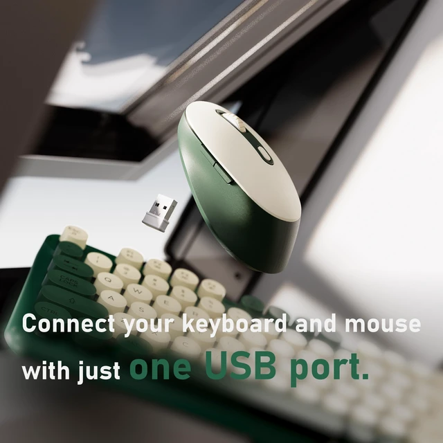 Alt view image 5 of 6 - Wireless Keyboard and Mouse Combo (Milk Dark-Green) | Full-Size 2.4G Set with Number Pad, Long Battery Life, Plug Play for Office and Student Use