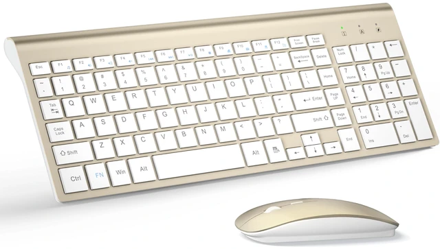 Main image of Wireless Keyboard and Mouse Ultra Slim Combo, Gold White | 2.4G Silent Compact 2400DPI Mouse and Scissor Switch Keyboard Set with Cover, Batteries Included, for PC/Laptop/Windows/Mac