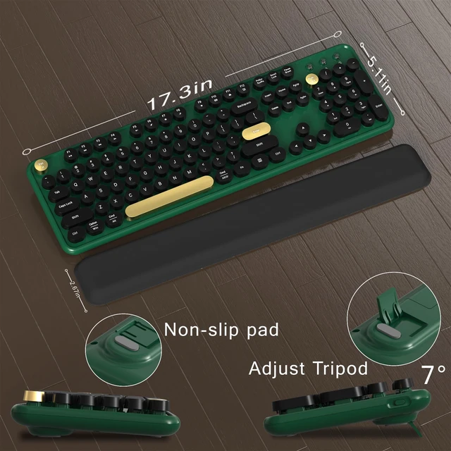 Alt view image 6 of 6 - Colorful Wireless Computer Keyboard and Mouse Combo (Dark Green) | Retro Round Typewriter Keycaps, Power Switch, Ergonomic Design, 2.4GHz Wireless for Windows, Mac, PC