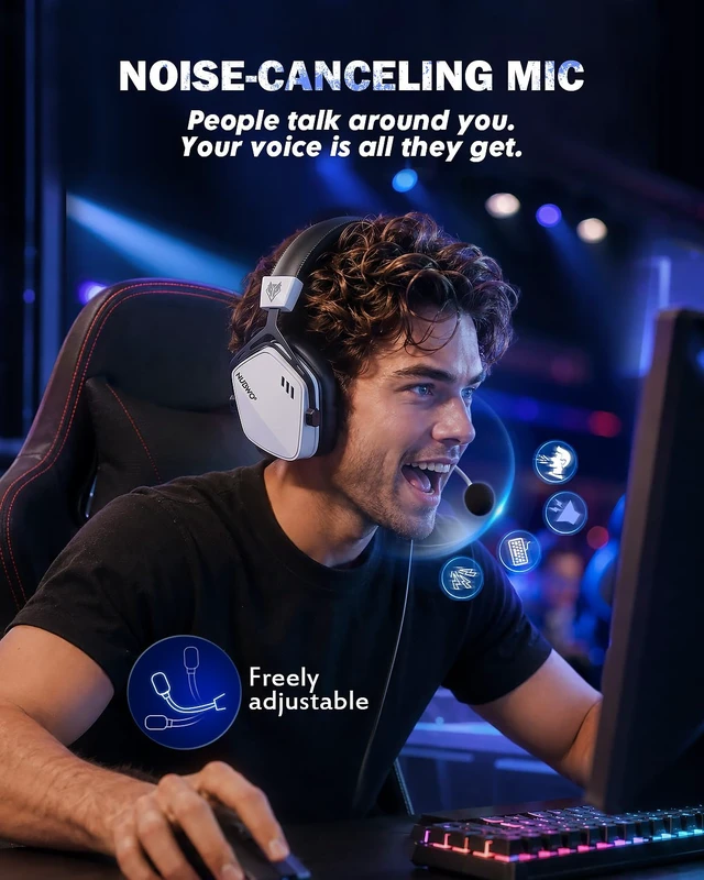 Alt view image 3 of 7 - HG03 Wired Gaming Headset for PC, FPS-Tuned, Noise-Canceling Mic | USB-A Equipped | One-Click FPS Mode | 50mm Driver | Memory Foam Cushion | For PC Laptop | Gaming & Office Comfort - White