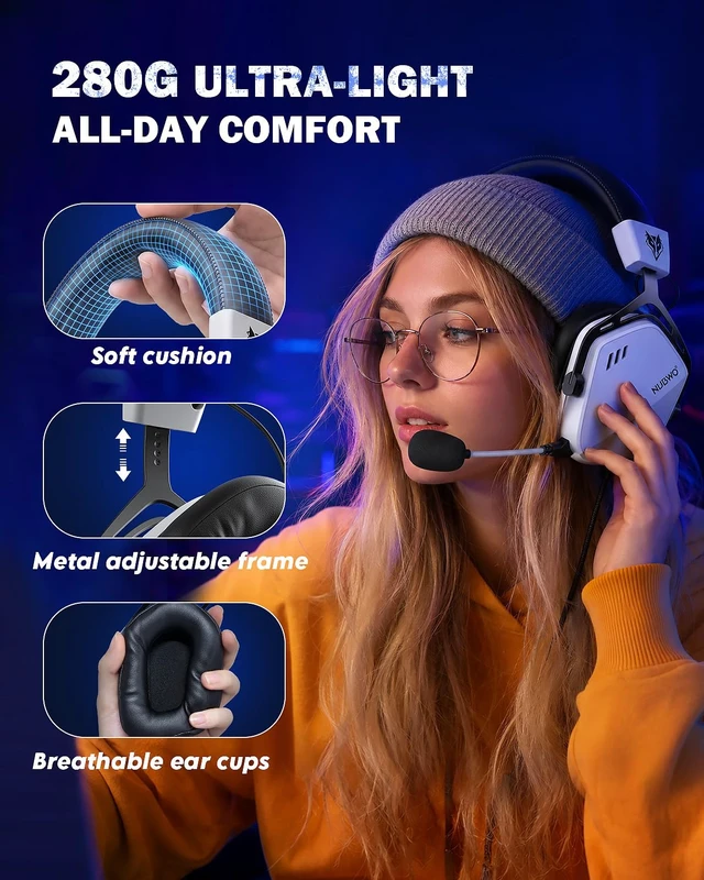 Alt view image 5 of 7 - HG03 Wired Gaming Headset for PC, FPS-Tuned, Noise-Canceling Mic | USB-A Equipped | One-Click FPS Mode | 50mm Driver | Memory Foam Cushion | For PC Laptop | Gaming & Office Comfort - White