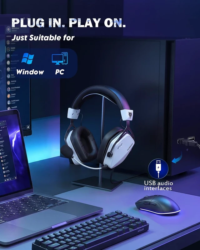 Alt view image 7 of 7 - HG03 Wired Gaming Headset for PC, FPS-Tuned, Noise-Canceling Mic | USB-A Equipped | One-Click FPS Mode | 50mm Driver | Memory Foam Cushion | For PC Laptop | Gaming & Office Comfort - White