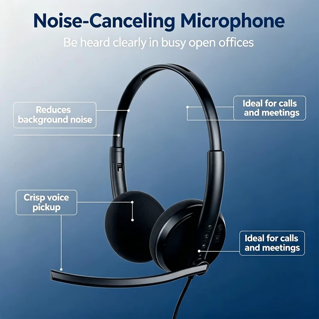 Alt view image 2 of 7 - USB Headset with Microphone for PC, Wired Computer Headset for Work | Lightweight, Adjustable Headband, USB-A, Plug-and-Play for PC/Laptop Home Office Online Class
